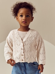 Ecru 100% Cotton V-Neck Knitted Cardigan (3mths-7yrs) - Image 1 of 8