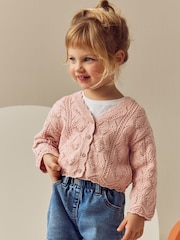 Pink 100% Cotton V-Neck Knitted Cardigan (3mths-7yrs) - Image 1 of 6