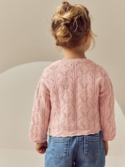 Pink 100% Cotton V-Neck Knitted Cardigan (3mths-7yrs) - Image 2 of 6