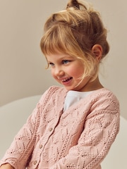 Pink 100% Cotton V-Neck Knitted Cardigan (3mths-7yrs) - Image 3 of 6