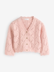 Pink 100% Cotton V-Neck Knitted Cardigan (3mths-7yrs) - Image 4 of 6