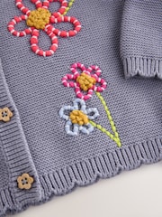Blue 100% Cotton Crochet Collar Embroidered Cardigan (3mths-7yrs) - Image 10 of 10