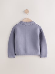 Blue 100% Cotton Crochet Collar Embroidered Cardigan (3mths-7yrs) - Image 7 of 10