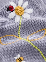 Blue 100% Cotton Crochet Collar Embroidered Cardigan (3mths-7yrs) - Image 8 of 10