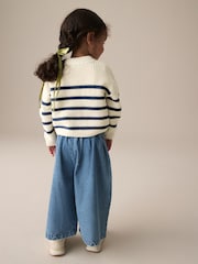 White Daisy Stripe V-Neck 100% Cotton Cardigan (3mths-7yrs) - Image 3 of 8