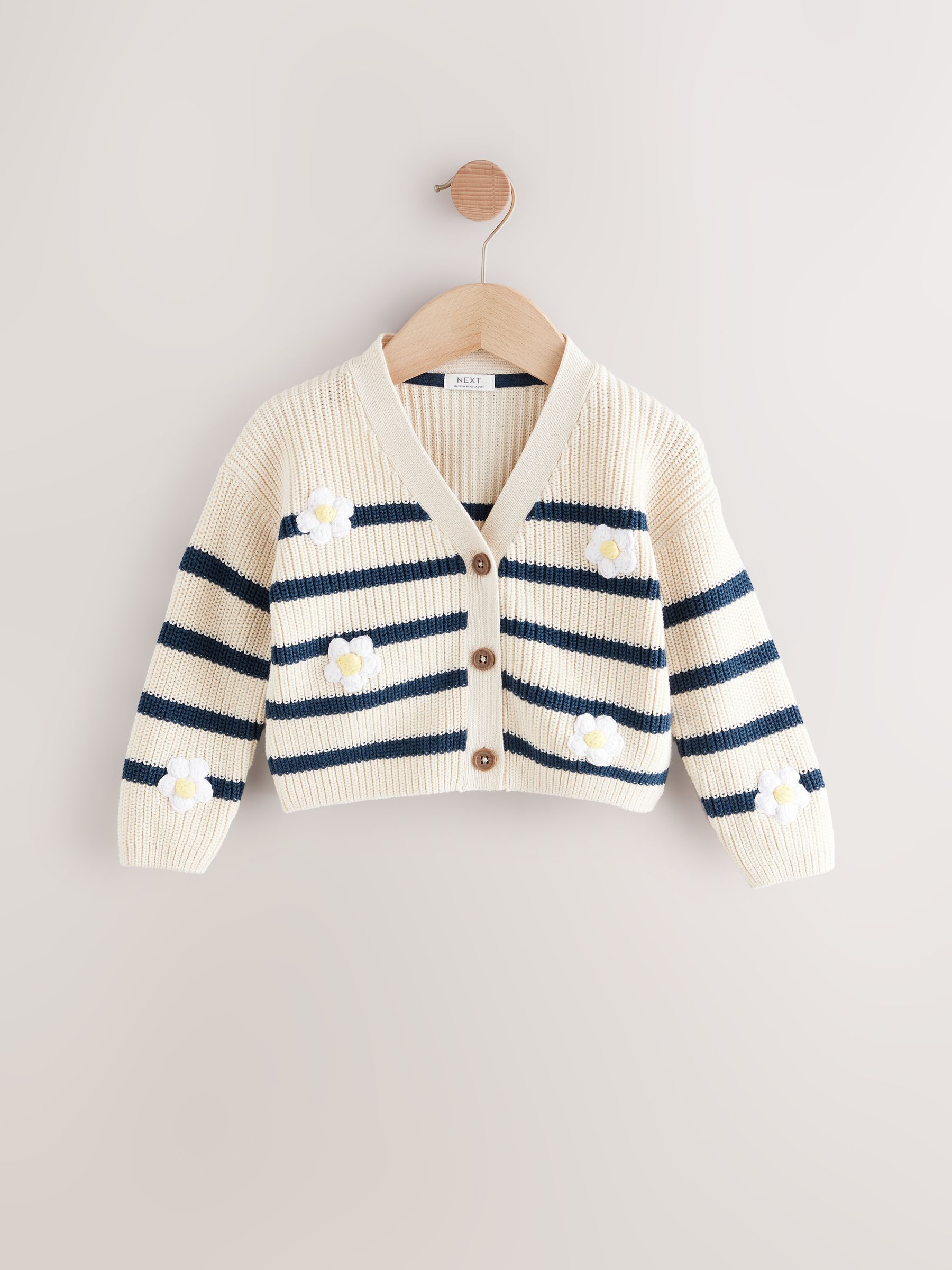 Buy White Daisy Stripe V-Neck 100% Cotton Cardigan (3mths Buy White Daisy Stripe V-Neck 100% Cotton Cardigan (3mths