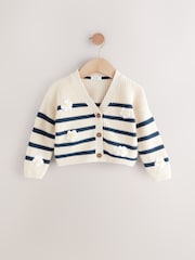 White Daisy Stripe V-Neck 100% Cotton Cardigan (3mths-7yrs) - Image 5 of 8