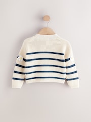 White Daisy Stripe V-Neck 100% Cotton Cardigan (3mths-7yrs) - Image 6 of 8