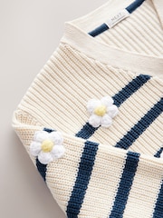 White Daisy Stripe V-Neck 100% Cotton Cardigan (3mths-7yrs) - Image 7 of 8