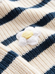 White Daisy Stripe V-Neck 100% Cotton Cardigan (3mths-7yrs) - Image 8 of 8