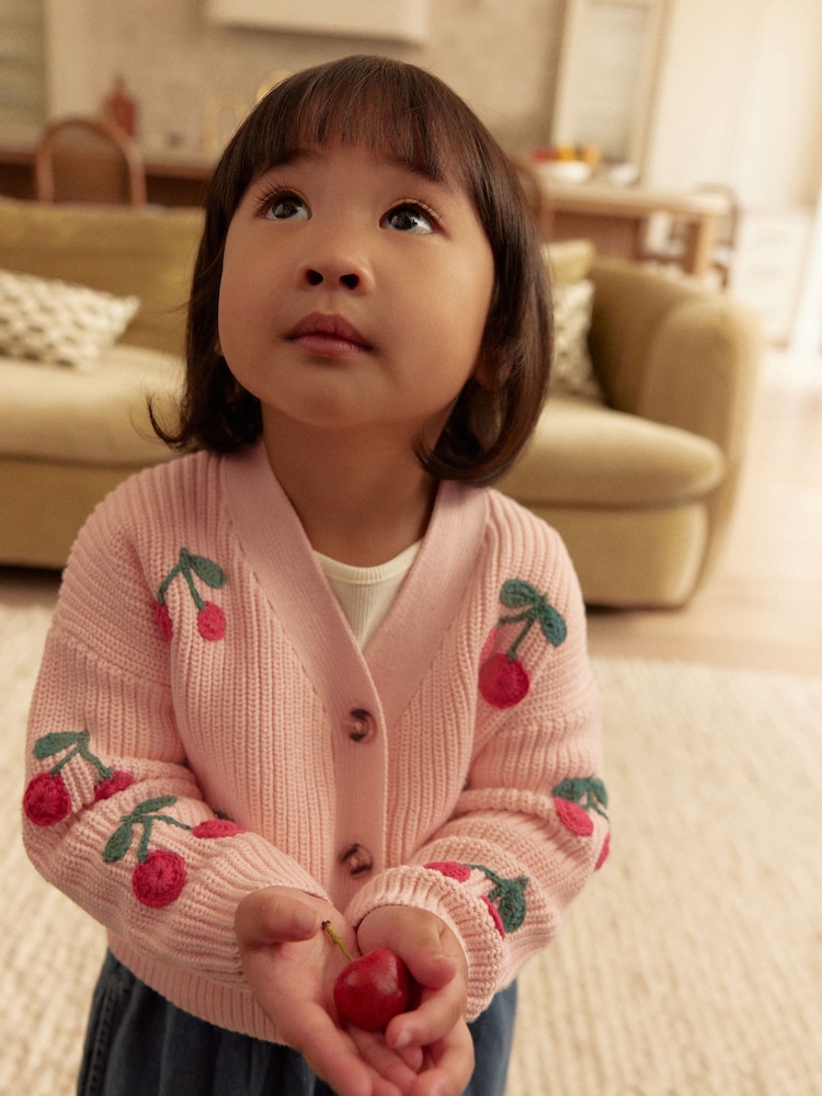 Pink Cherry V-Neck 100% Cotton Cardigan (3mths-7yrs) - Image 1 of 7