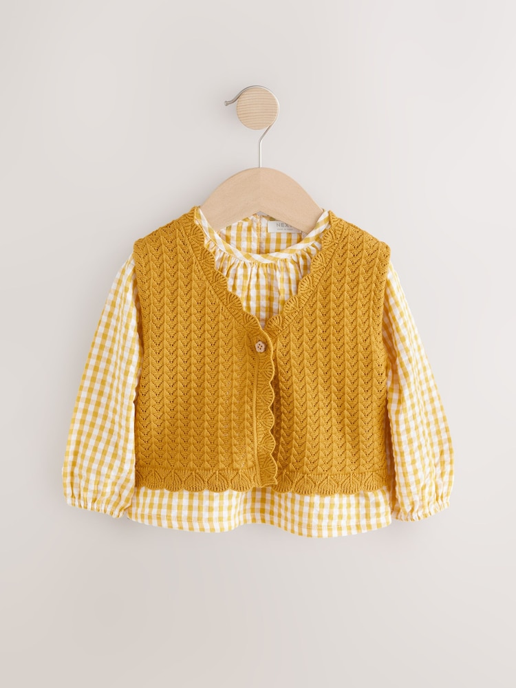 Ochre Yellow 100% Cotton Blouse and Tank Set (3mths-7yrs) - Image 6 of 10
