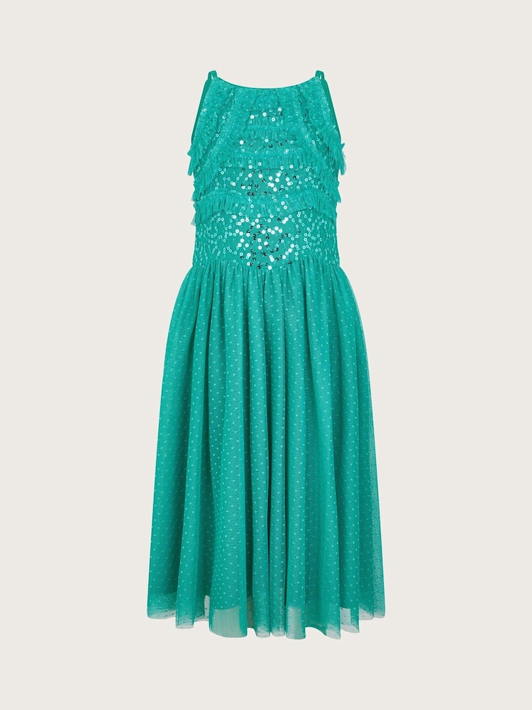 Monsoon Green Ruffle Sequin Truth Dress - Image 1 of 3