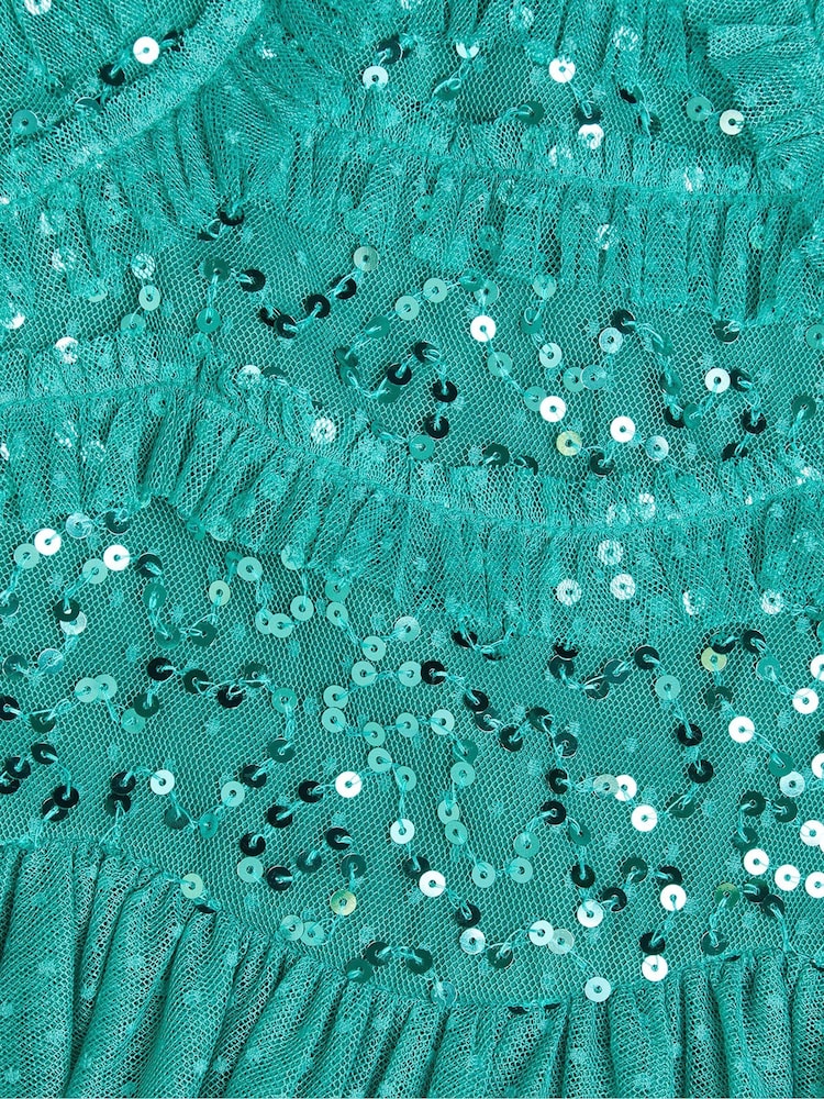 Monsoon Green Ruffle Sequin Truth Dress - Image 3 of 3