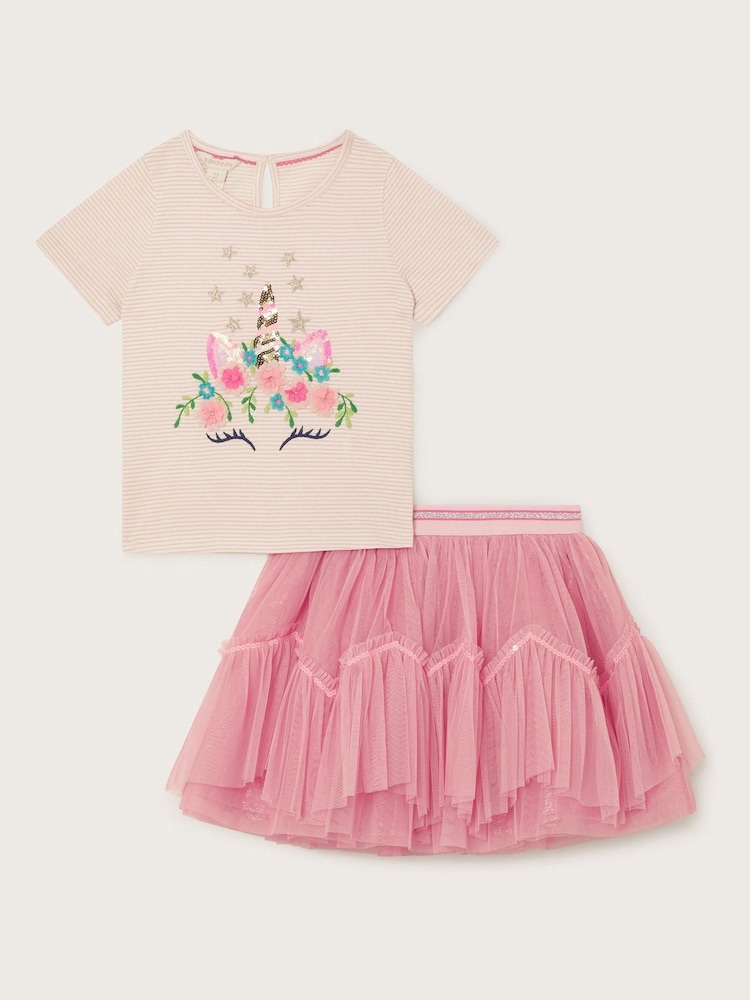 Monsoon Unicorn Head Top och Kjolar Set - Bild 1 av 1 Monsoon Unicorn Head Top och Kjolar Set - Bild 1 av 1