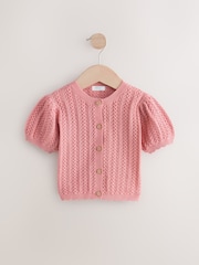 Pink 100% Cotton Pointelle Knitted Cardigan (3mths-7yrs) - Image 1 of 4