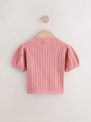 Pink 100% Cotton Pointelle Knitted Cardigan (3mths-7yrs) - Image 2 of 4