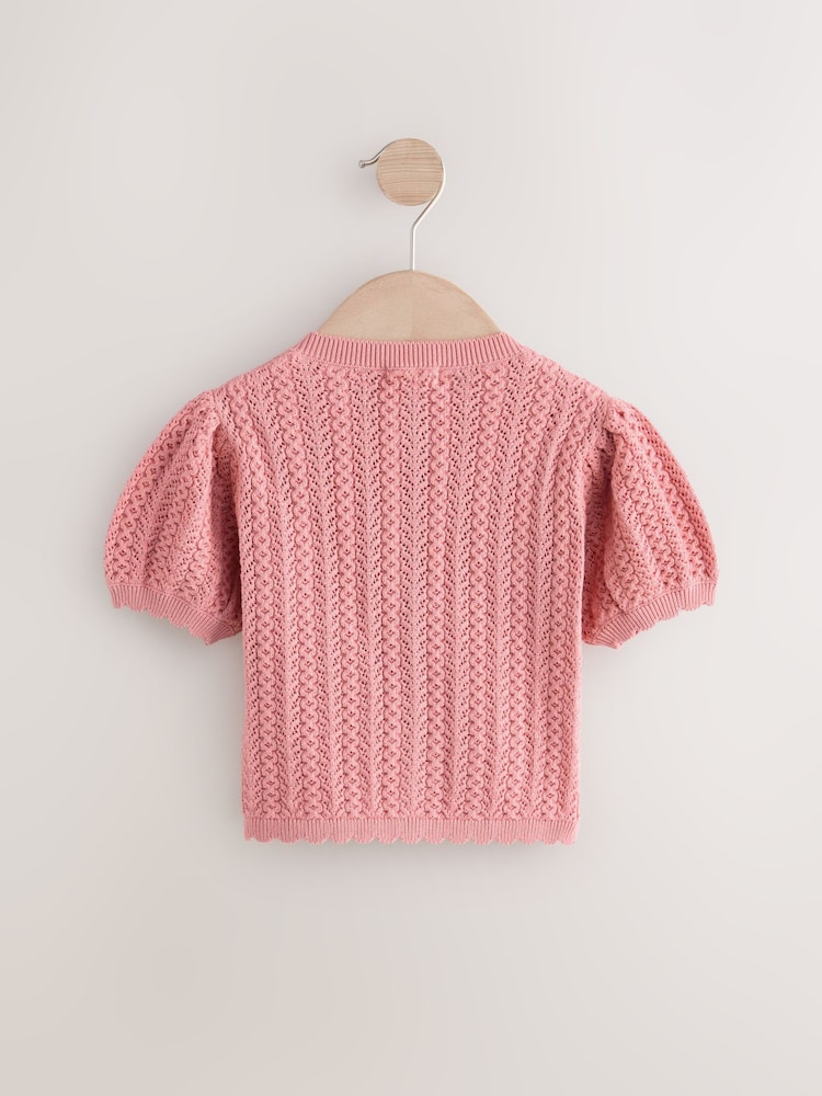 Pink 100% Cotton Pointelle Knitted Cardigan (3mths-7yrs) - Image 2 of 4