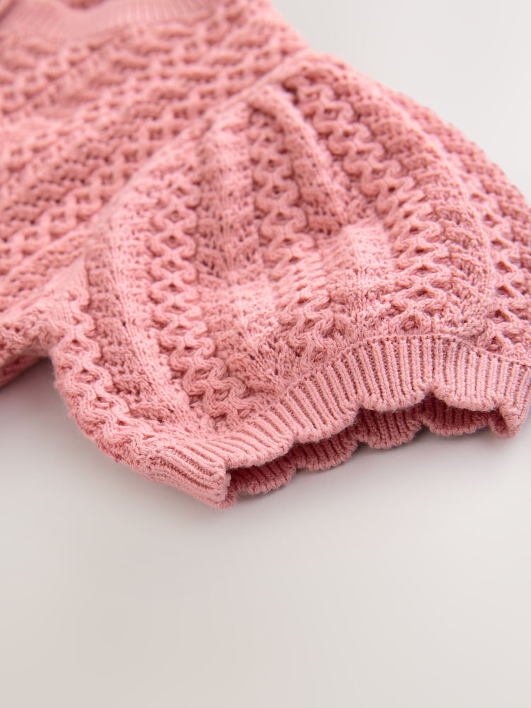Pink 100% Cotton Pointelle Knitted Cardigan (3mths-7yrs) - Image 4 of 4