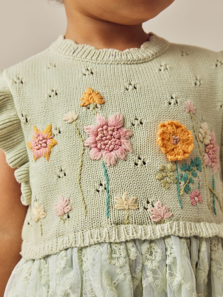 Green Floral Mesh Twofer Dress (3mths-10yrs) - Image 3 of 7