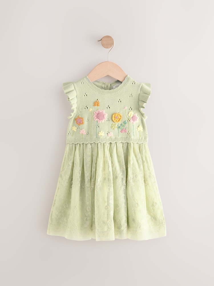 Green Floral Mesh Twofer Dress (3mths-10yrs) - Image 4 of 7