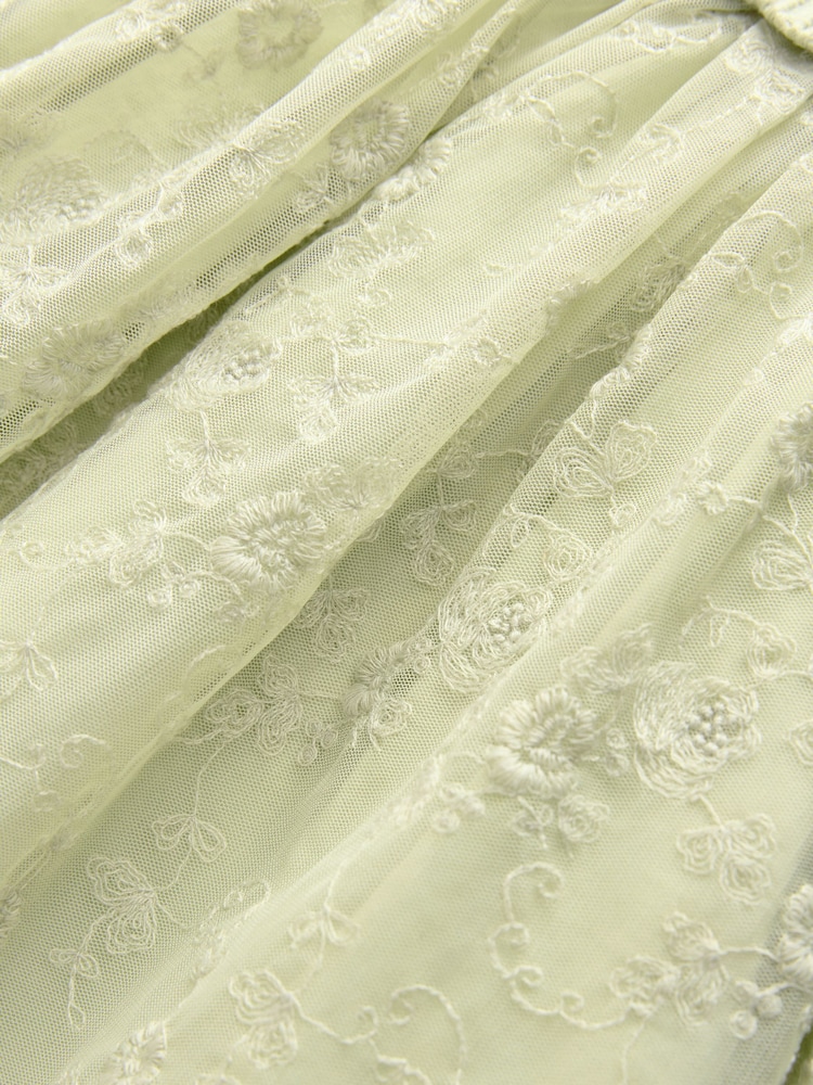 Green Floral Mesh Twofer Dress (3mths-10yrs) - Image 7 of 7 Green Floral Mesh Twofer Dress (3mths-10yrs) - Image 7 of 7