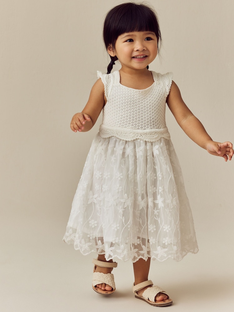 Ecru White Occasion Knit Dress (3mths-10yrs) - Image 1 of 7 Ecru White Occasion Knit Dress (3mths-10yrs) - Image 1 of 7