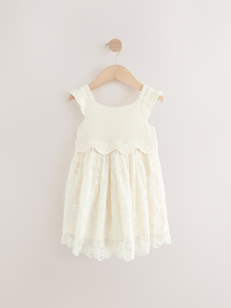 Ecru White Occasion Knit Dress (3mths-10yrs) - Image 5 of 7