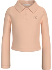 Calvin Klein Pink Slim Rib Long-Sleeved Polo Top - Image 1 of 5