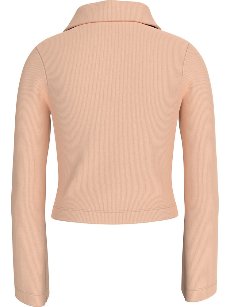 Calvin Klein Pink Slim Rib Long-Sleeved Polo Top - Image 2 of 5