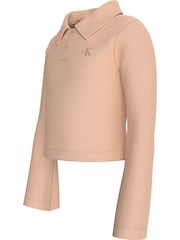 Calvin Klein Pink Slim Rib Long-Sleeved Polo Top - Image 3 of 5