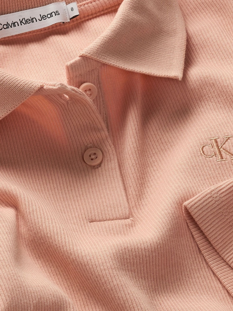 Calvin Klein Pink Slim Rib Long-Sleeved Polo Top - Image 5 of 5