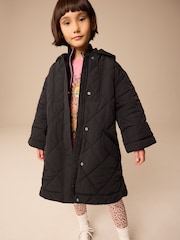 Black Shower Resistant Diamond Quilt Design with Rib Cuff Coat (3-16yrs) - Image 1 of 12
