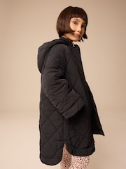 Black Shower Resistant Diamond Quilt Design with Rib Cuff Coat (3-16yrs) - Image 3 of 12