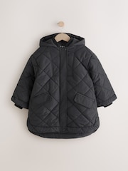 Black Shower Resistant Diamond Quilt Design with Rib Cuff Coat (3-16yrs) - Image 6 of 12