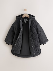 Black Shower Resistant Diamond Quilt Design with Rib Cuff Coat (3-16yrs) - Image 7 of 12