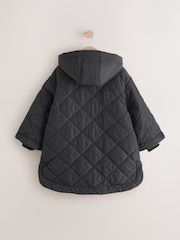 Black Shower Resistant Diamond Quilt Design with Rib Cuff Coat (3-16yrs) - Image 8 of 12