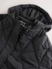 Black Shower Resistant Diamond Quilt Design with Rib Cuff Coat (3-16yrs) - Image 9 of 12