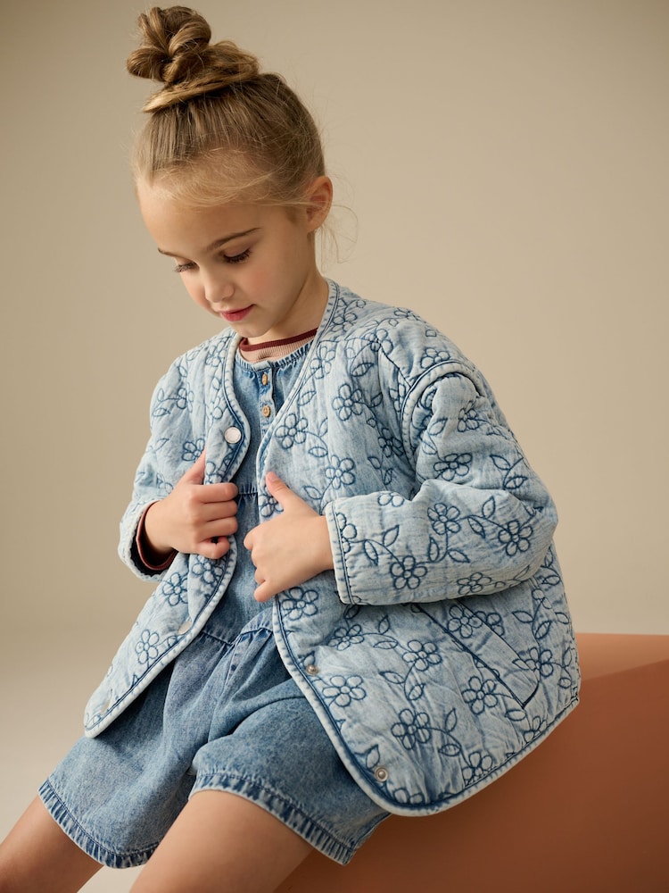 Denim Flower Quilted Jacket (3-16yrs) - Image 1 of 4