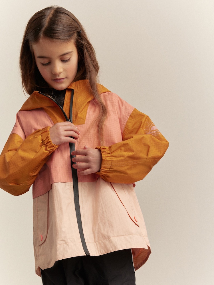 Peach Pink Waterproof Colourblock Cagoule Jacket (3-16yrs) - Image 1 of 4