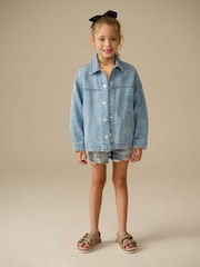 Mid Wash Denim 100% Cotton Tufted Shacket (3-16yrs) - Image 1 of 9