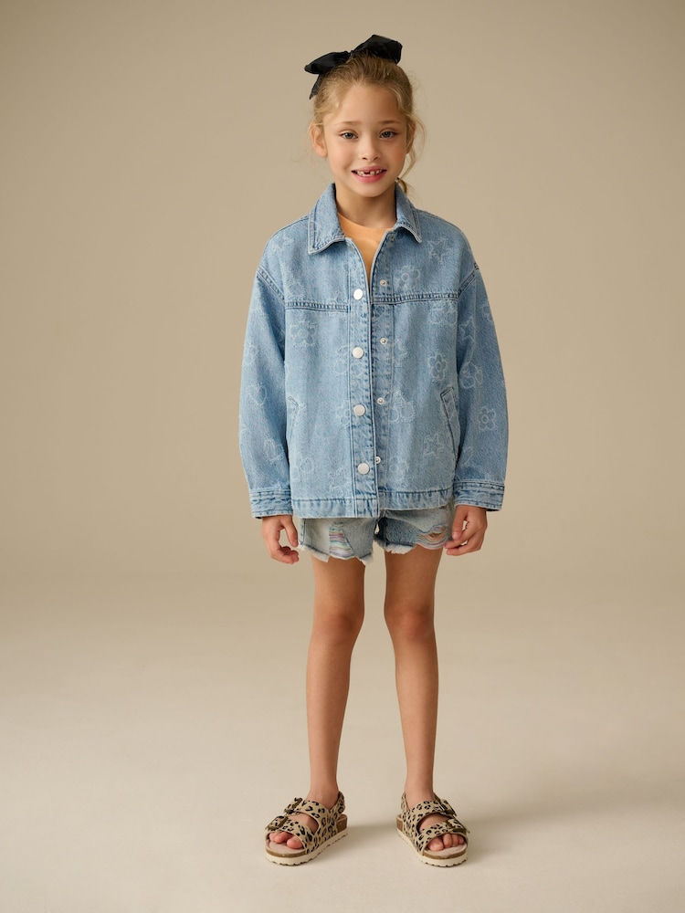 Mid Wash Denim 100% Cotton Tufted Shacket (3-16yrs) - Image 1 of 9