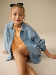 Mid Wash Denim 100% Cotton Tufted Shacket (3-16yrs) - Image 2 of 9