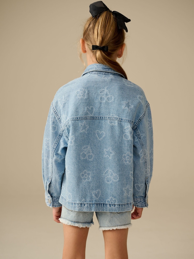 Mid Wash Denim 100% Cotton Tufted Shacket (3-16yrs) - Image 3 of 9