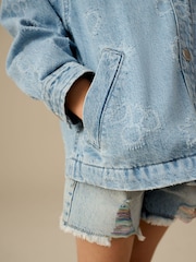 Mid Wash Denim 100% Cotton Tufted Shacket (3-16yrs) - Image 4 of 9