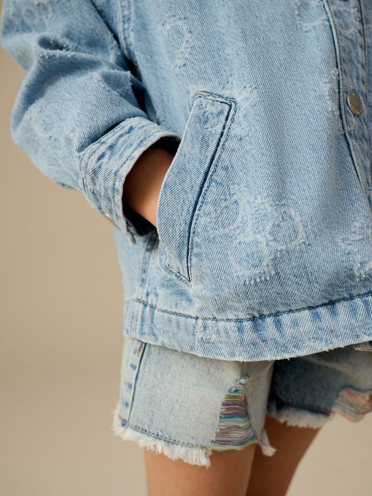 Mid Wash Denim 100% Cotton Tufted Shacket (3-16yrs) - Image 4 of 9