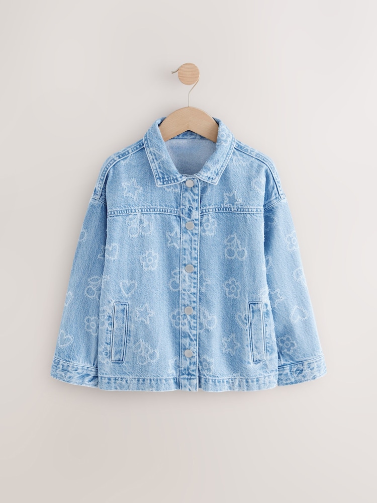 Mid Wash Denim 100% Cotton Tufted Shacket (3-16yrs) - Image 5 of 9