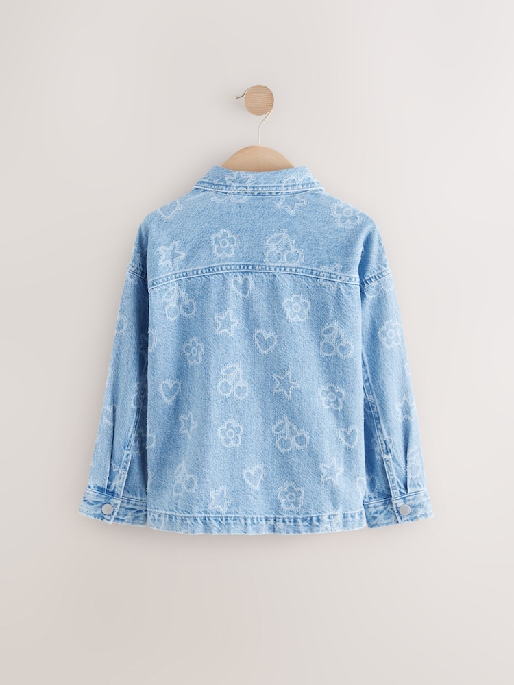 Mid Wash Denim 100% Cotton Tufted Shacket (3-16yrs) - Image 7 of 9