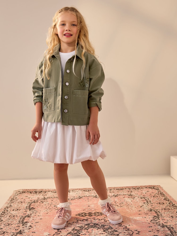 Khaki Floral Embroidered Shacket (3-16yrs) - Image 2 of 7