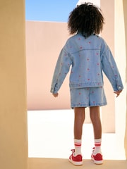Denim Heart Emb 100% Cotton Shacket and Shorts Set (3-16yrs) - Image 2 of 3